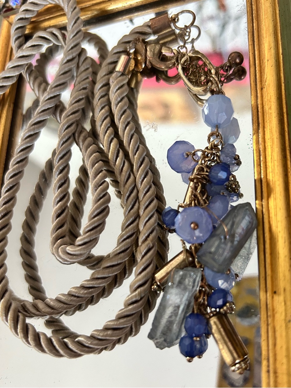 Chico's Long rope Lavender and Gold Beaded Cluster Necklace 32-36” boho